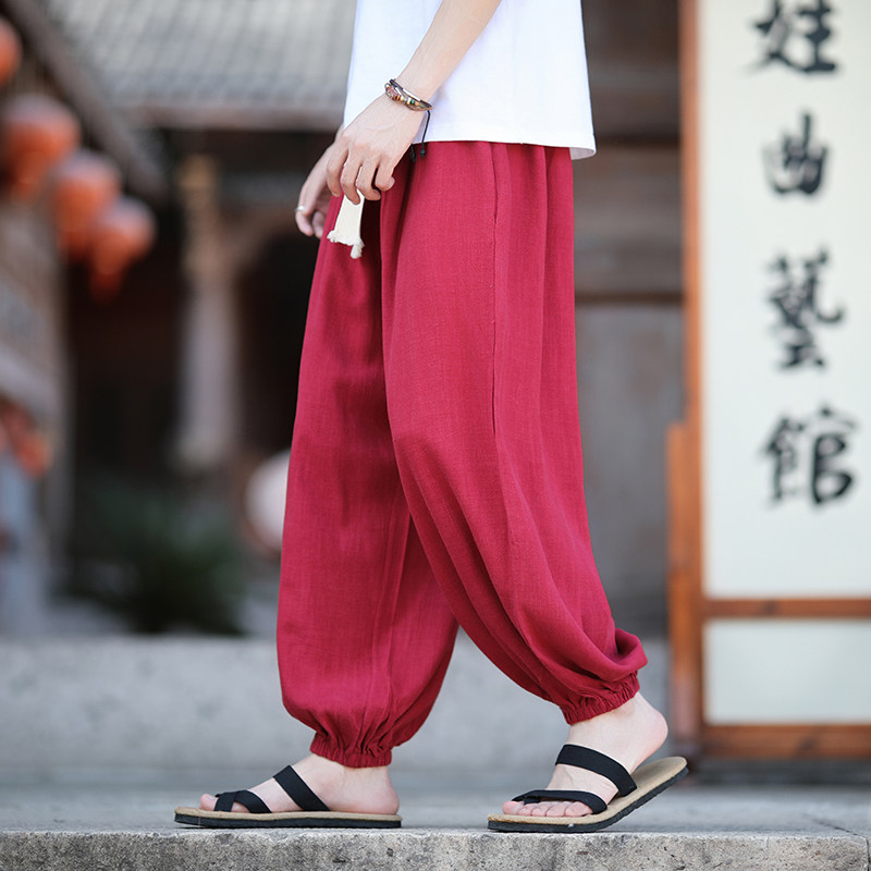 亚麻棉麻竹节2026春夏风大码宽松版纯色哈伦裤A7118*p65,男装休闲裤,钱塘7008(原4008)