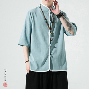 风夏2026现货！包边 大码  仿麻汉服短袖衬衫/衬衣A860-p55图片