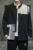 A6010*大码2021中国风乞丐服贴布撞色棉麻长袖衬衫p70，男装衬衫，钱塘7008(原4008)