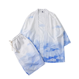 A3005*大码2021中国风水墨画沙滩休闲冰丝面料汉服套装p80，男装休闲套装，钱塘7008(原4008)