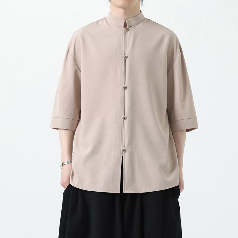 现货！2026仿麻夏季男装风唐装新中式短袖衬衣A661-p65,男装T恤,钱塘7008(原4008)