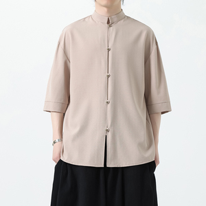 现货！2026 仿麻夏季男装风  唐装新中式短袖衬衣A661-p65图片
