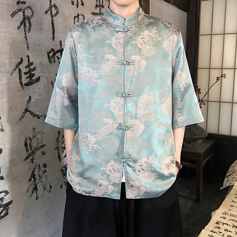 龙凤提花夏季新品2026风汉服短袖衬衫/衬衣A676-p65，男装T恤，钱塘7008(原4008)