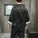 A3012中国风2021夏冰丝龙花斜扣立领设计宽松短袖T恤p50，男装T恤，钱塘7008(原4008)