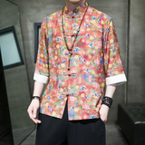 特价3色有货风2026夏小碎花冰丝盘扣短袖衬衣A880*p45，男装T恤，钱塘7008(原4008)