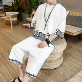 风2026夏季男套装海浪印花针织T恤+七分裤A206-P80，男装牛仔裤，钱塘7008(原4008)