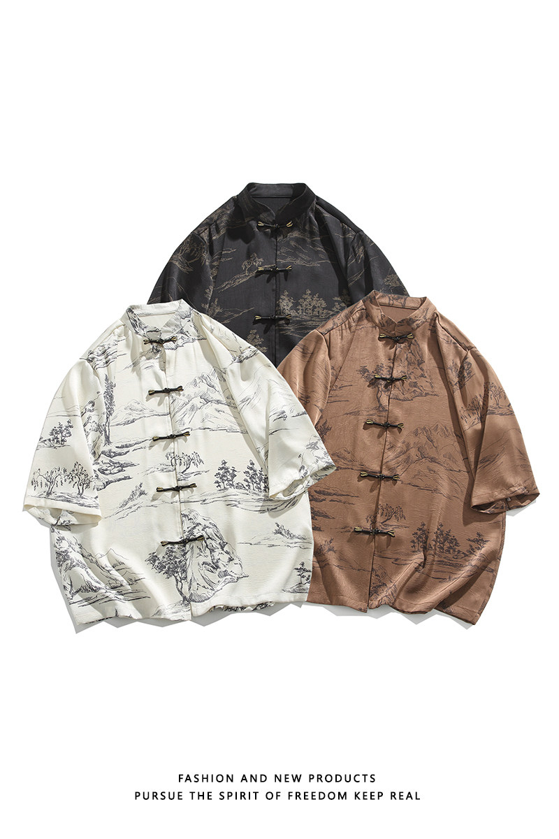 夏季新品2025风汉服短袖衬衫/衬衣A675-p65,男装衬衫,钱塘7008(原4008)