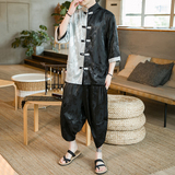 A3019*咖啡厅2021中国风大龙面料冰丝拼色开衫汉服套装p90，男装休闲套装，钱塘7008(原4008)