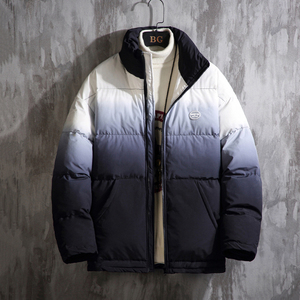 J196渐变撞色 2020冬装爆款M-5XL大码 立领棉衣棉服P120图片