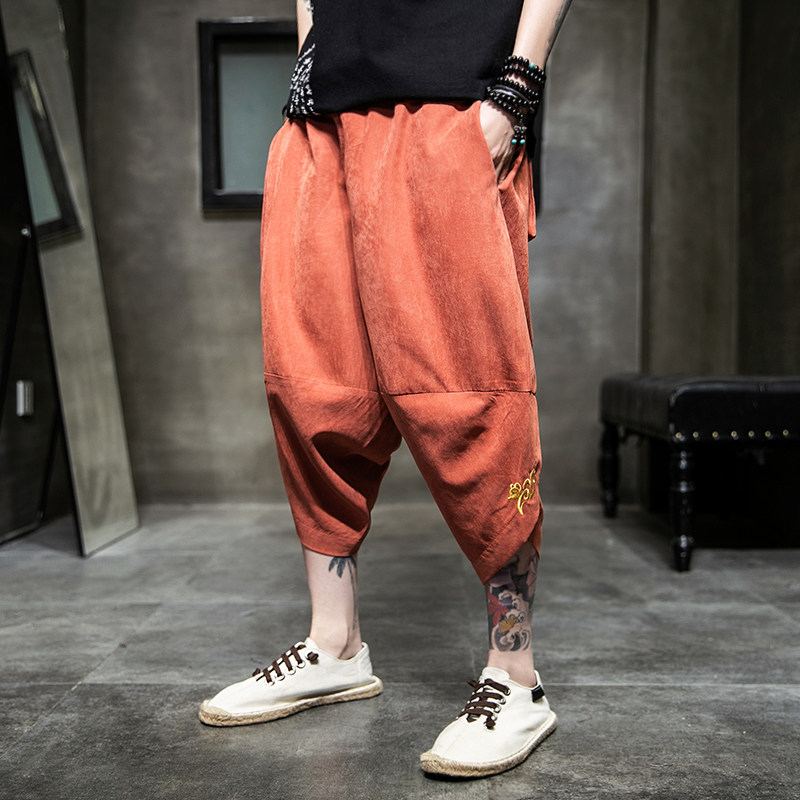 风新品夏季2026刺绣宽松哈伦裤七分裤K1047-P50,男装牛仔裤,钱塘7008(原4008)
