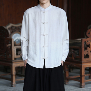 棉麻衬衫 2025秋 亚麻 新中式 风 盘扣 长袖衬衫A5803*P65图片