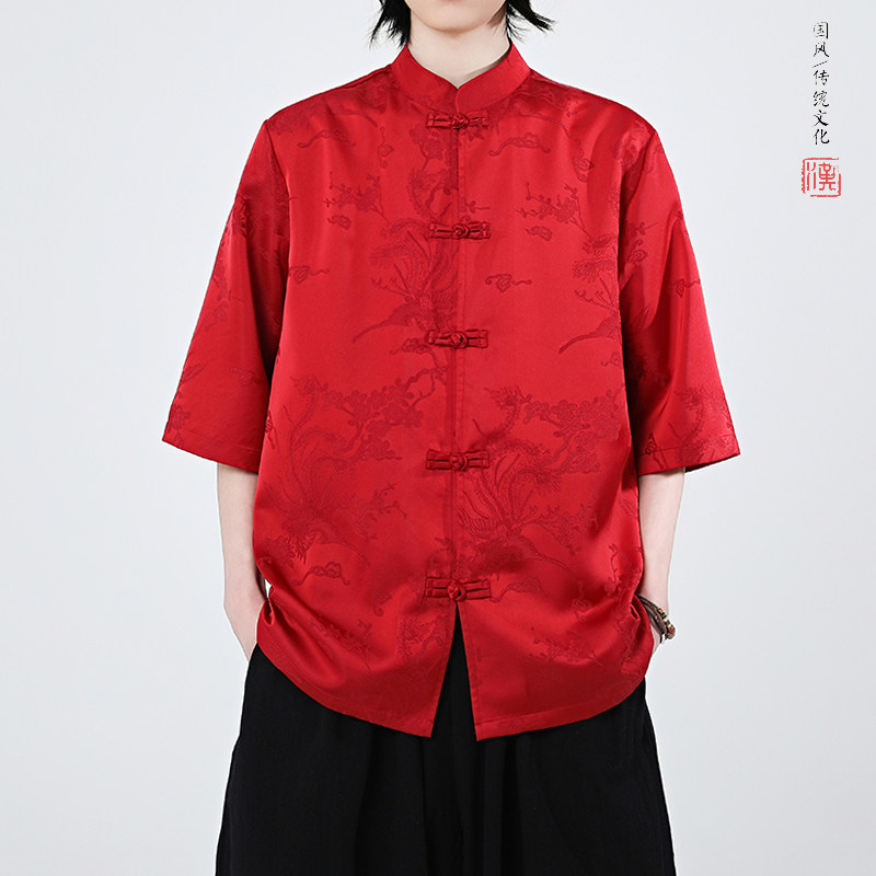 凤凰提花夏季新品2026风汉服短袖衬衫/衬衣A688-p65,男装T恤,钱塘7008(原4008)