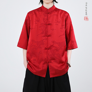 凤凰提花夏季新品2026风汉服短袖衬衫/衬衣A688-p65,阔腿裤搭配长衬衫图片图片