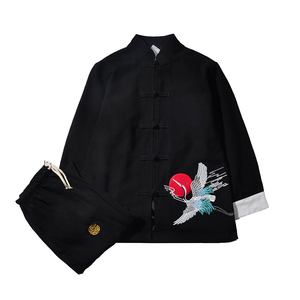 A1013中国风秋冬2020 飞鹤刺绣 棉麻盘扣/唐装/汉服套装P130图片