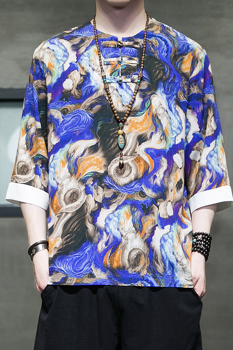 特价有货冰丝大码风夏2026汉服盘扣男短袖T恤特价A883*p45,男装T恤,钱塘7008(原4008)