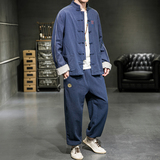 A2020有货中国风202夜光反光条设计棉麻盘扣/唐装/汉服套装P120，男装民族服装，钱塘7008(原4008)