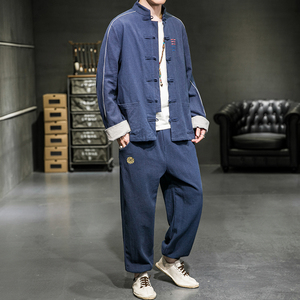 A2020有货中国风202夜光反光条设计 棉麻盘扣/唐装/汉服套装P120图片