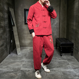 A1018团购中国风2021秋冬竹子刺绣棉麻盘扣/汉服套装P130，男装套装，钱塘7008(原4008)