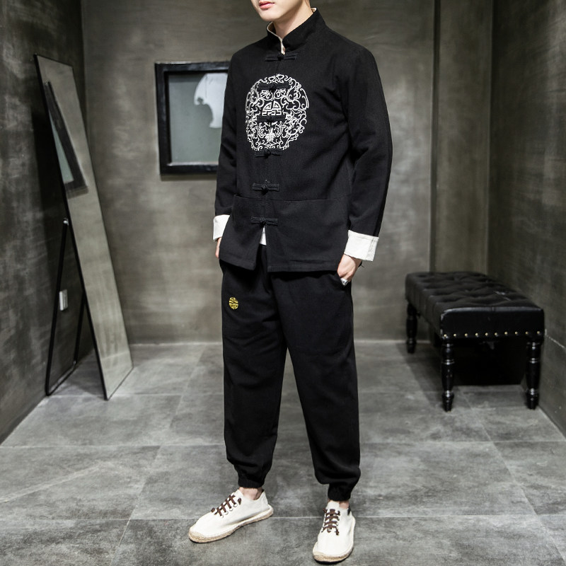A1002秋冬中国风2020 圆刺绣 棉麻盘扣/唐装/汉服套装P130图片