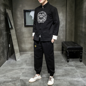 A1002秋冬中国风2020 圆刺绣 棉麻盘扣/唐装/汉服套装P130图片