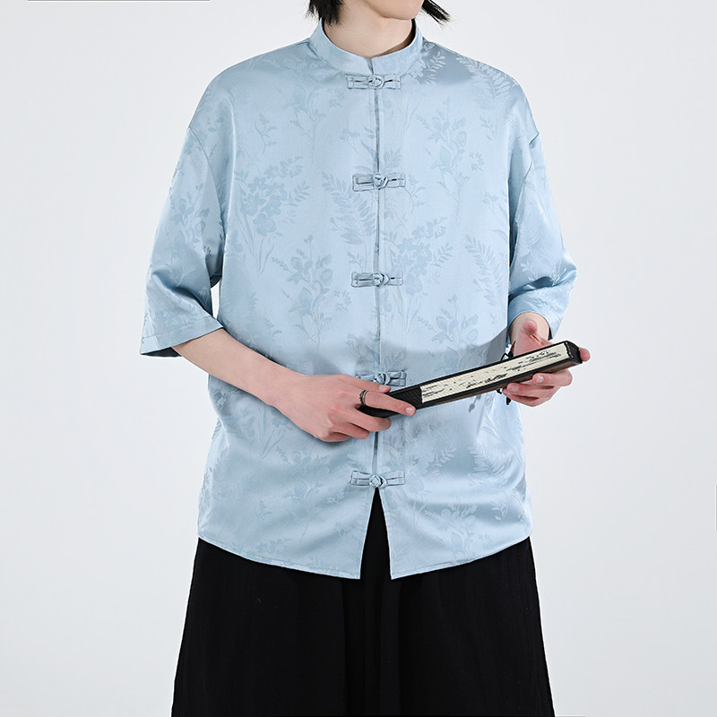 麦穗提花夏季新品2026风汉服短袖衬衫/衬衣A677-p65,男装T恤,钱塘7008(原4008)