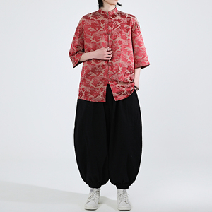 仙鹤提花 夏季新品2026 风 汉服短袖衬衫/衬衣A678-p65图片