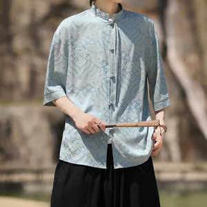 夏祥云2025 冰丝2色 风 汉服短袖衬衫/衬衣A665-p65图片