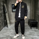 A1011大码中国风2021个性雷公刺绣唐服/汉服套装P135，男装民族服装，钱塘7008(原4008)
