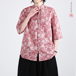 新品夏2026 提花3色 风 汉服短袖衬衫/衬衣A672-p65图片
