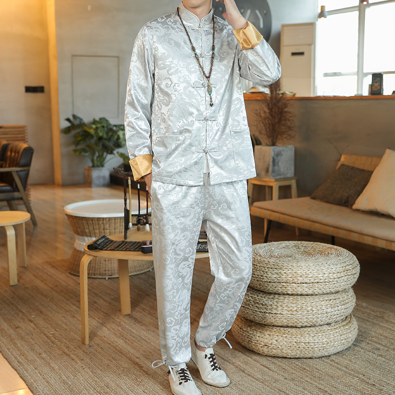 A1093秋冬装2色风2020提花复合布汉服套装，男装民族服装，钱塘7008(原4008)