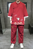 A3001*中国大码2021双鹤刺绣短袖T恤+长裤套装P100，男装休闲套装，钱塘7008(原4008)