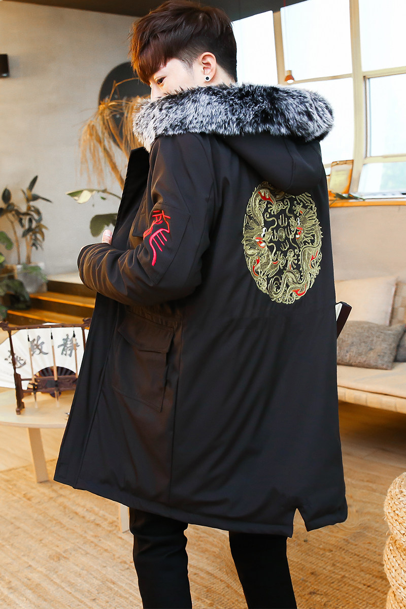 D07冬季棉衣风2021新品可脱卸狐狸毛中长款棉衣外套,男装棉衣,钱塘7008(原4008)