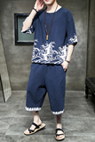 2026夏款新套装新品棉麻T恤+七分裤A005-P80，男装牛仔裤，钱塘7008(原4008)
