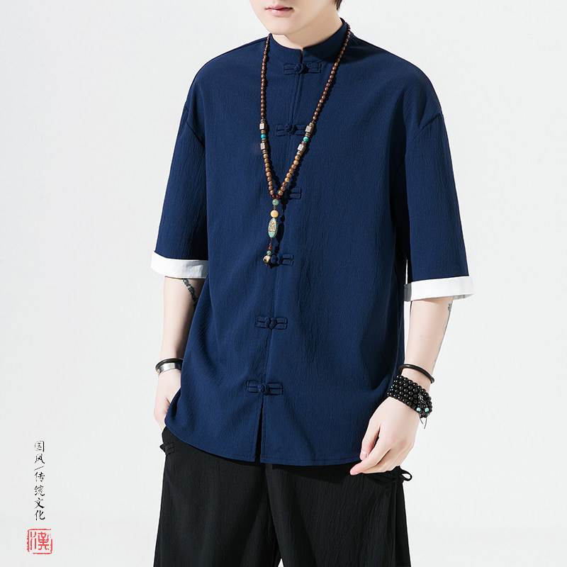 跑量现货5色 夏季2026冰丝抗皱 盘扣 男短袖衬衫/衬衣A8001*p40图片