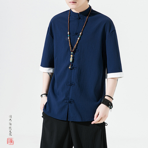 跑量现货5色 夏季2026冰丝抗皱 盘扣 男短袖衬衫/衬衣A8001*p40图片