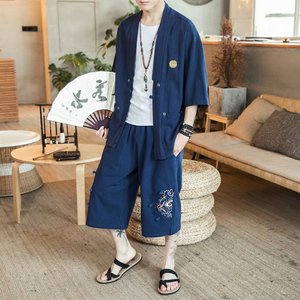A730*咖啡厅男装2021大码中国风 刺绣 开衫套装 汉服套装p100图片