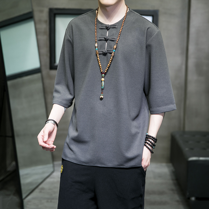 大码风夏2025盘扣汉服短袖男T恤A9006-p48，男装T恤，钱塘7008(原4008)