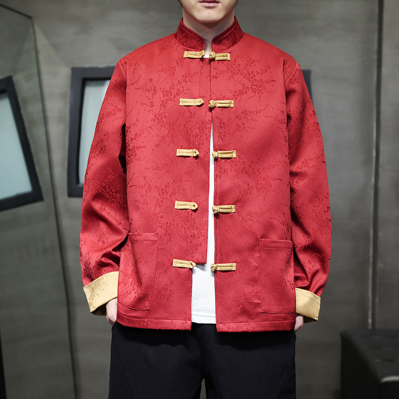 有货提花2026春新中式红婚礼唐装汉服外套A650-P110,男装民族服装,钱塘7008(原4008)