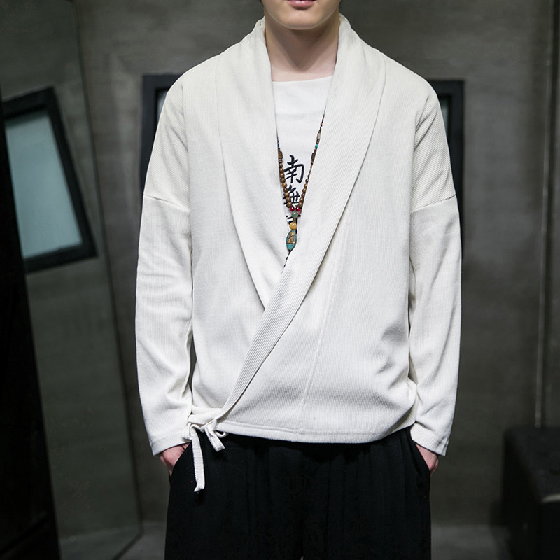 有货A859春2026大码针织开衫纯色V领汉服民族开衫p65，男装民族服装，钱塘7008(原4008)