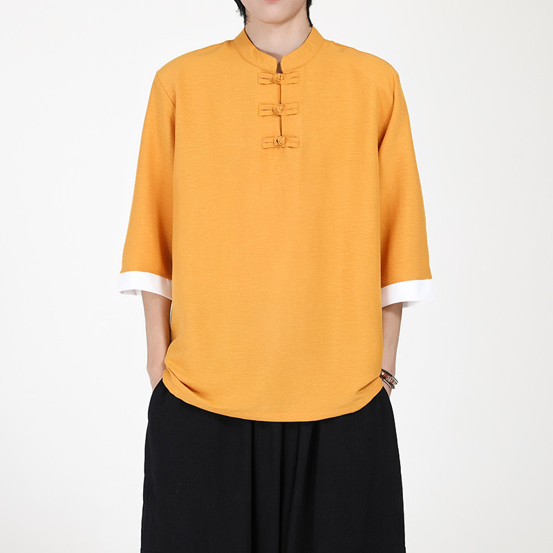 7色跑量  2025风夏季  云朵感盘扣 男汉服短袖T恤A8007-p40图片