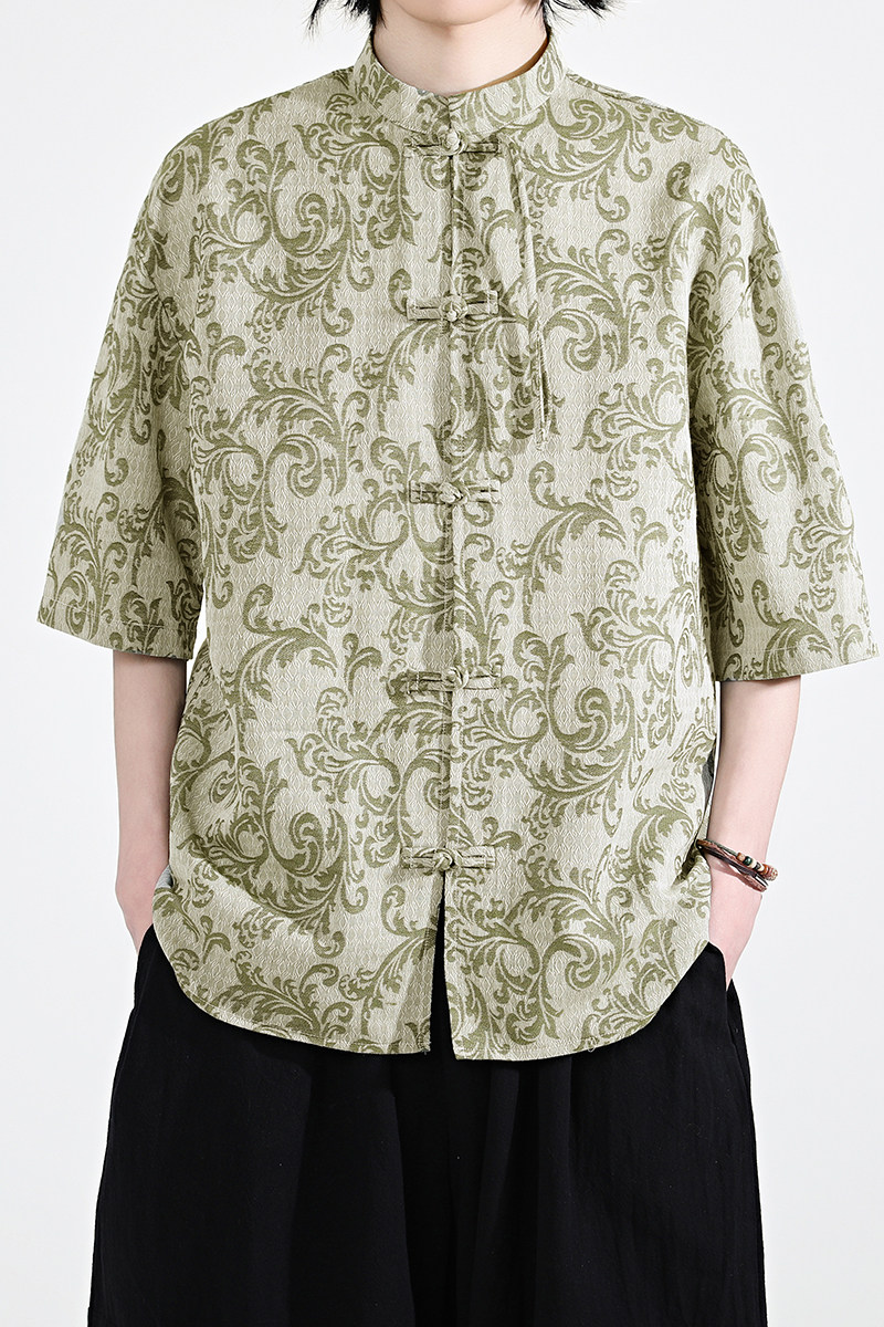 新品夏2025提花3色风汉服短袖衬衫/衬衣A672-p65,男装衬衫,钱塘7008(原4008)