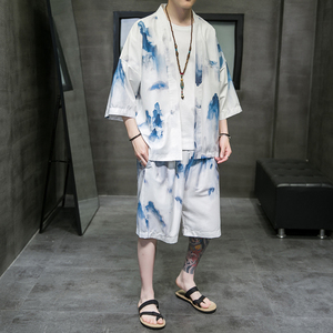 A3021*大码男装主推2021中国风男 沙滩休闲 冰丝面料 汉服套装p80图片