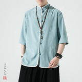 风夏2026现货！包边大码仿麻汉服短袖衬衫/衬衣A860-p55，男装T恤，钱塘7008(原4008)