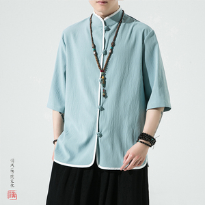 风夏2026现货！包边 大码  仿麻汉服短袖衬衫/衬衣A860-p55图片