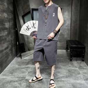 A756*主推中国风大码2021夏季 忠义印花 背心套装P70图片