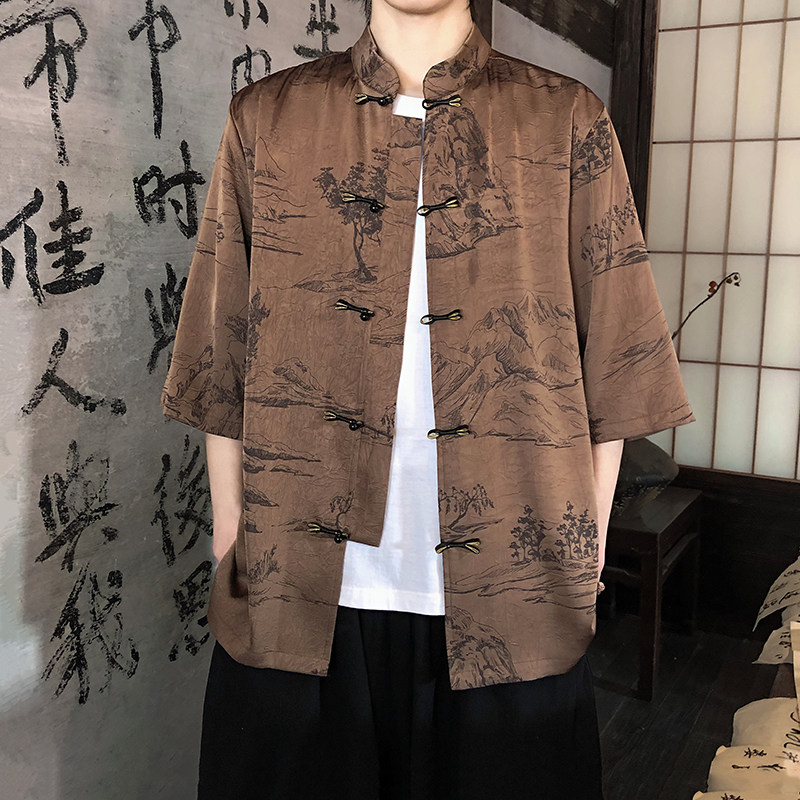 夏季新品2026风汉服短袖衬衫/衬衣A675-p65，男装T恤，钱塘7008(原4008)