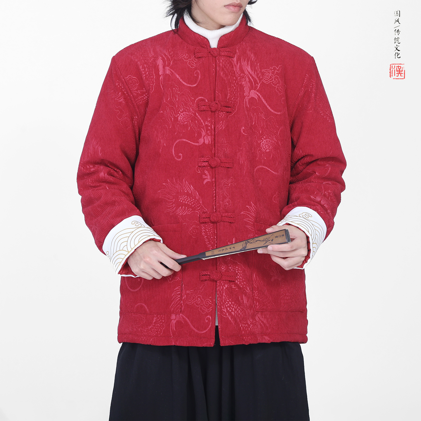 灯芯绒提花龙冬2025新中式盘扣外套唐装红棉衣外套A552-P148，男装棉衣，钱塘7008(原4008)
