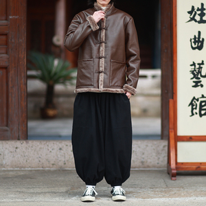 冬2025新中式加绒加厚盘扣外套 PU皮毛一体棉衣外套A526-P148图片