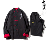 F02中国风男2021秋冬刺绣佛盘扣汉服套装男P105，男装民族服装，钱塘7008(原4008)
