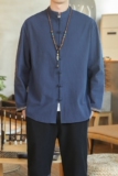 A1099*秋冬打底大码中国风2020棉麻盘扣长袖衬衫/衬衣p40，男装衬衫，钱塘7008(原4008)